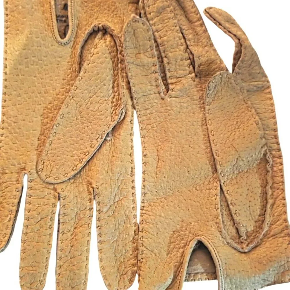 Vintage Aris Leather Gloves Handcrafted Beige Size 7‎ Made In The Philippines